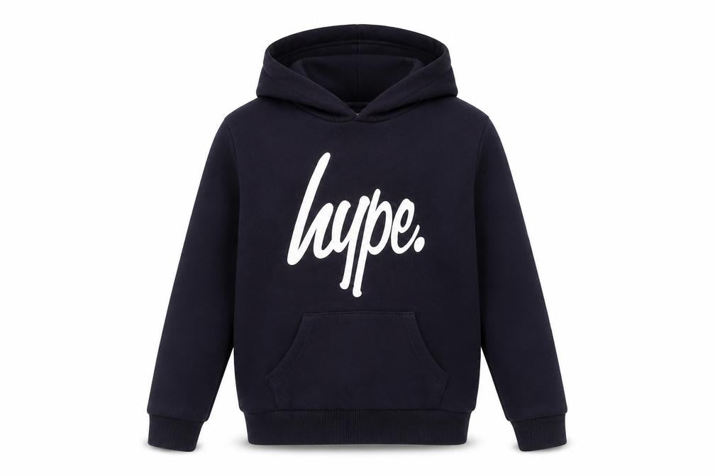 Front view of Hype boys’ black pullover hoodie, 11-12 years, stylish casual