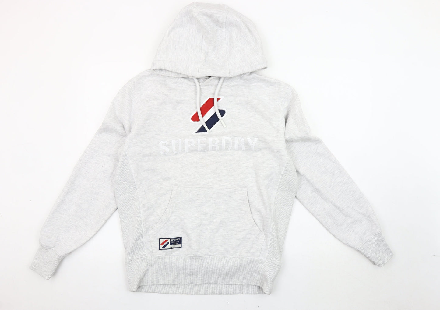 Superdry Men's Grey Pullover Hoodie - Small, Logo Accents