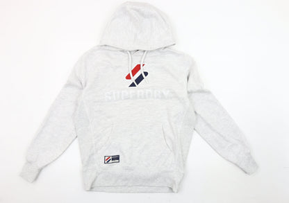Superdry Men's Grey Pullover Hoodie - Small, Logo Accents