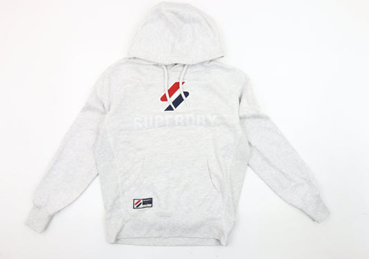 Superdry Men's Grey Pullover Hoodie - Small, Logo Accents