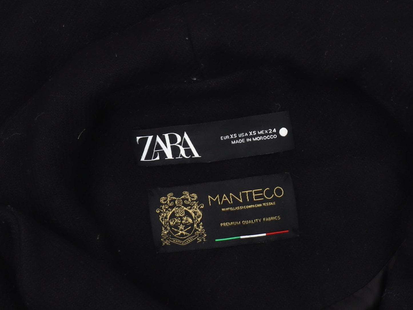 Womens UK Size XS Zara Black Overcoat