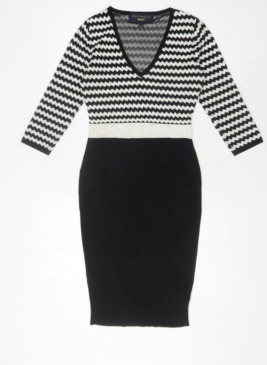 Paul Costelloe Black Chevron Sheath Dress XS Women