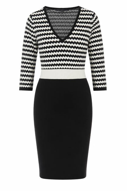 Paul Costelloe Black Chevron Sheath Dress XS Women