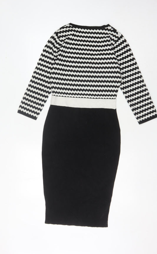 Paul Costelloe Black Chevron Sheath Dress XS Women