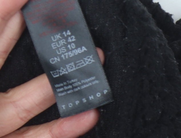 Topshop Women's Black Fleece Pullover - Size 14