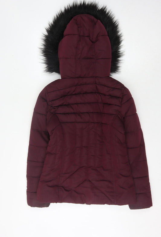 New Look Women's Red Hooded Jacket Size 8