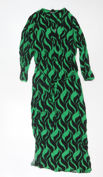 New Look Women's Green Black Geometric Long Sleeve Dress