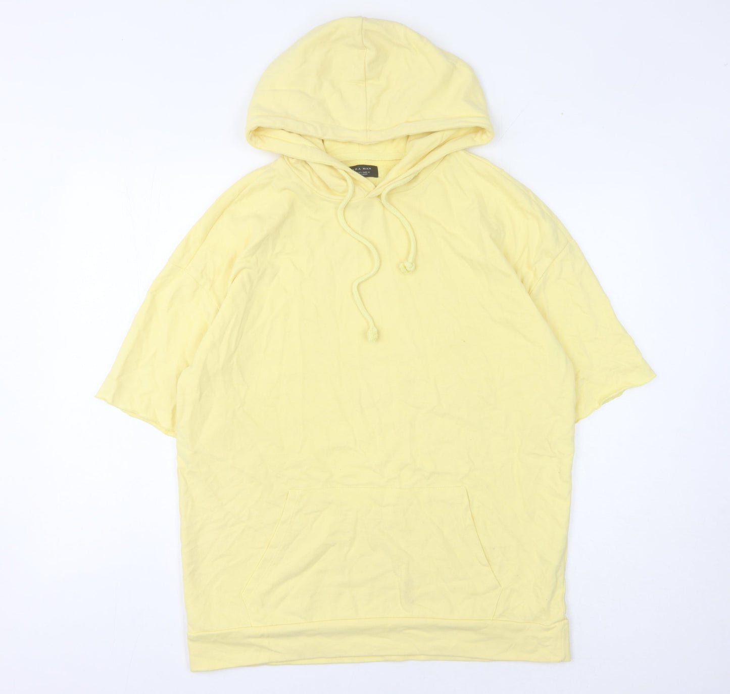 Zara Men Yellow Pullover Hoodie L Cotton Blend