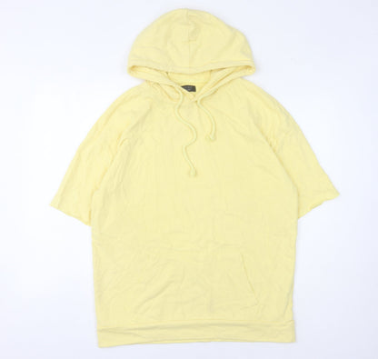 Zara Men Yellow Pullover Hoodie L Cotton Blend