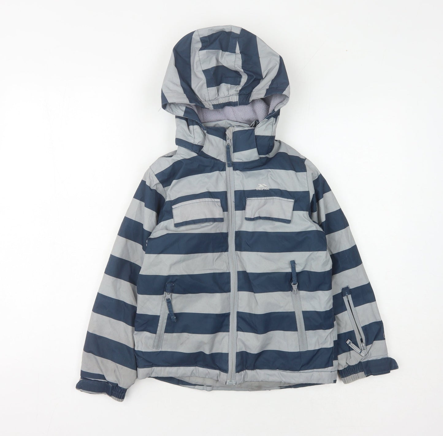 Trespass Boys Blue Striped Parka Jacket 5-6 Years Waterproof