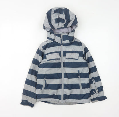 Trespass Boys Blue Striped Parka Jacket 5-6 Years Waterproof