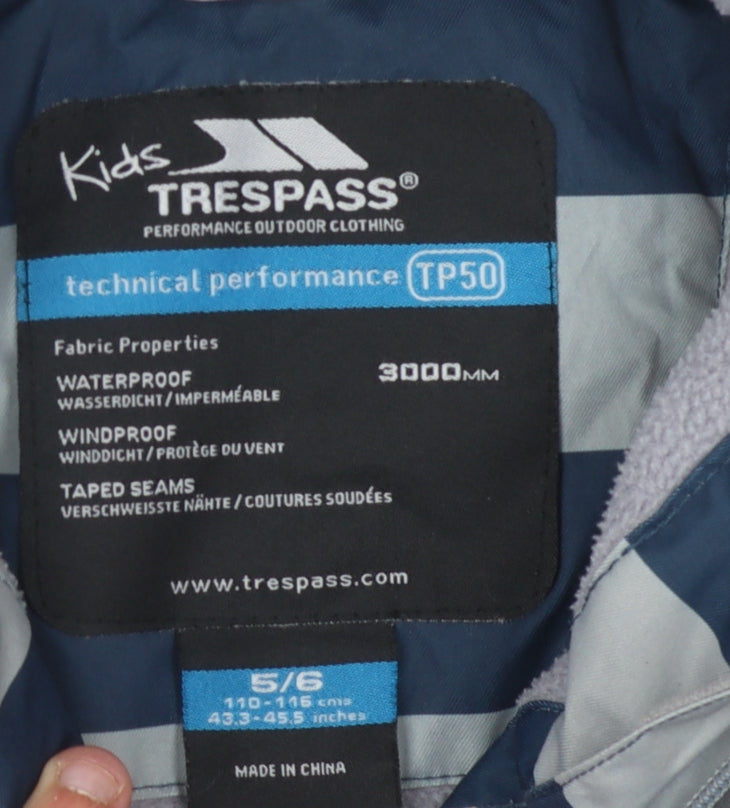 Trespass Boys Blue Striped Parka Jacket 5-6 Years Waterproof
