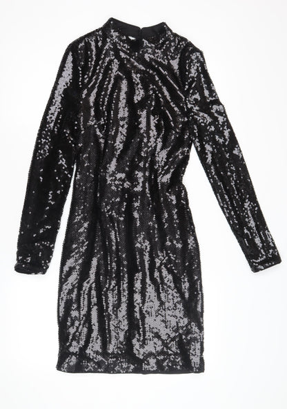 Marks and Spencer Black Sequin Long Sleeve Dress - Size 6