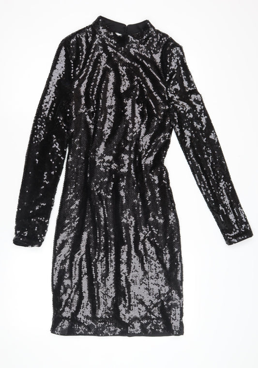 Marks and Spencer Black Sequin Long Sleeve Dress - Size 6