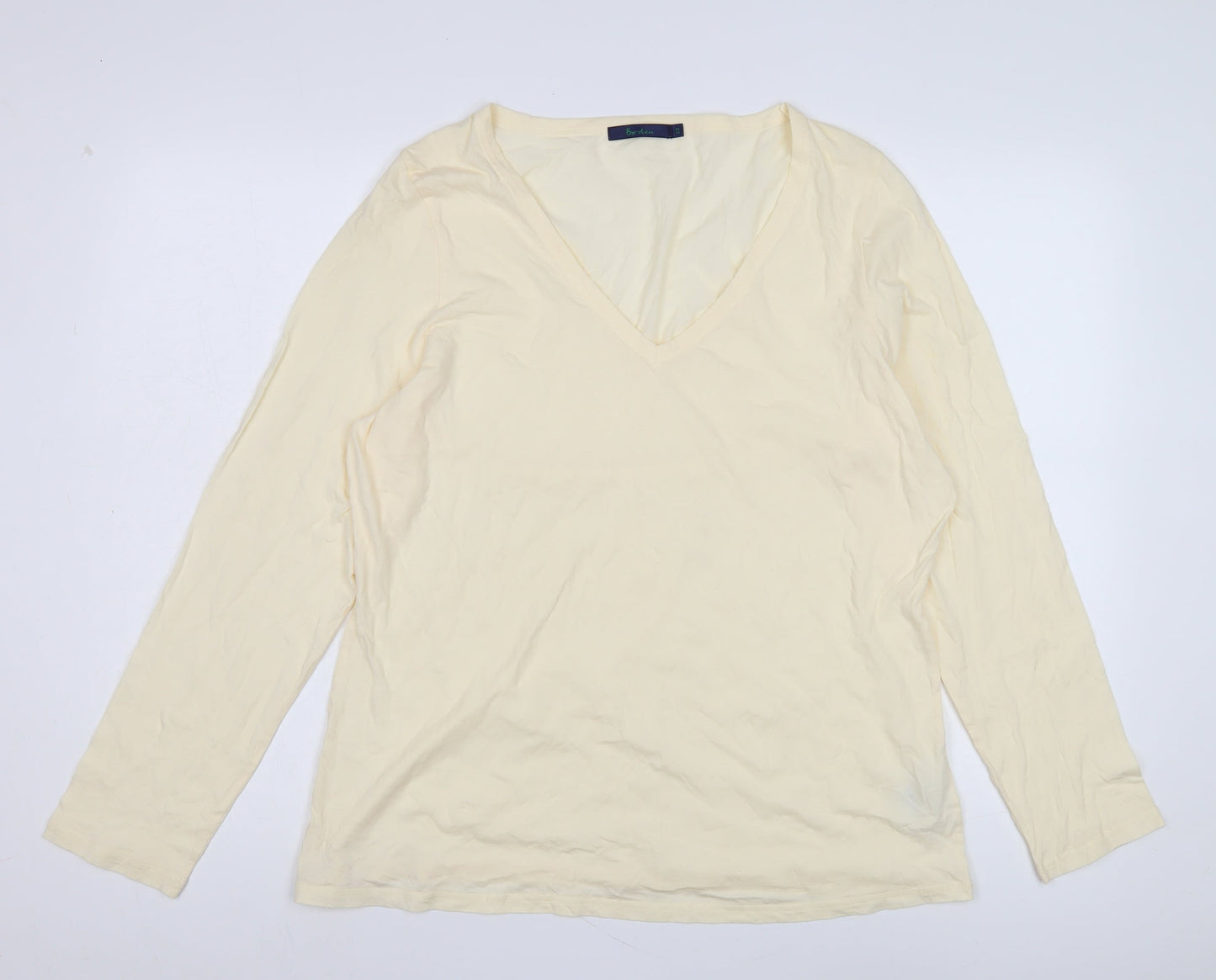 Boden Women's Beige V-Neck Long Sleeve T-Shirt - Size 2
