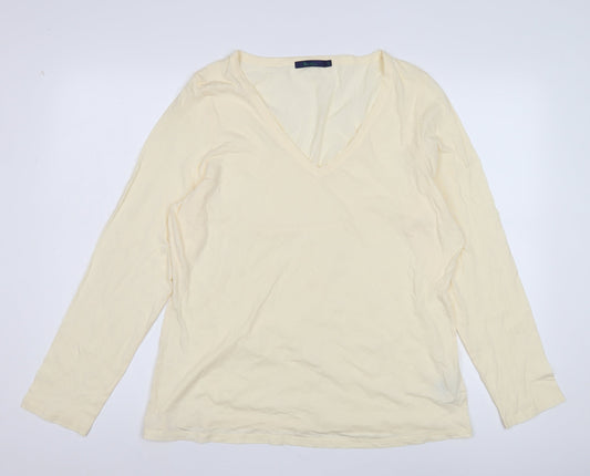 Boden Women's Beige V-Neck Long Sleeve T-Shirt - Size 2