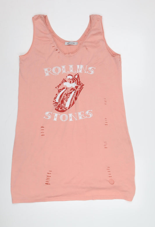 MissLook Women's Pink Graphic T-Shirt Dress, Size S