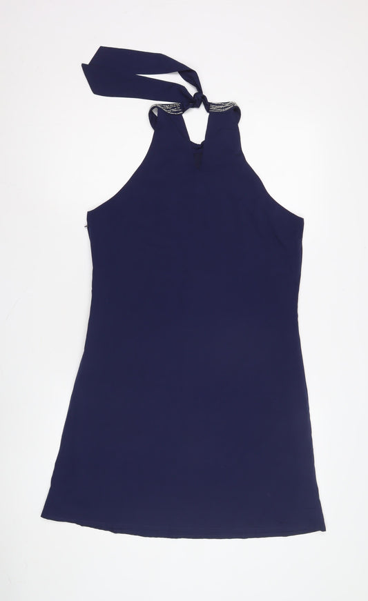 Yumi Women's Blue Halter Dress Size 12 Beaded Party