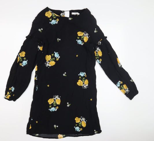 Mango Women's Black Floral Long Sleeve Dress XS