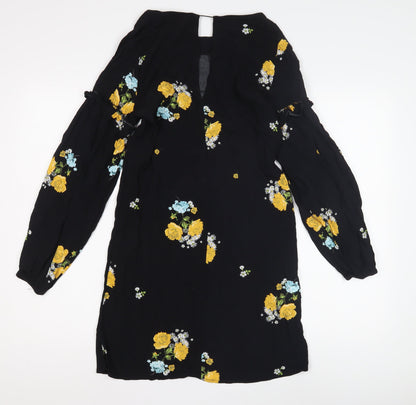 Mango Women's Black Floral Long Sleeve Dress XS