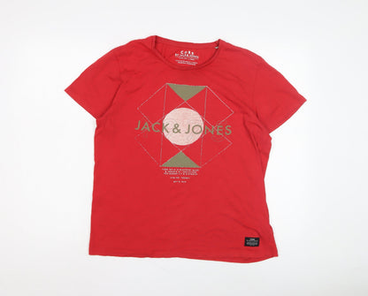 Unisex Adults UK Size L JACK & JONES Red Basic T-Shirt