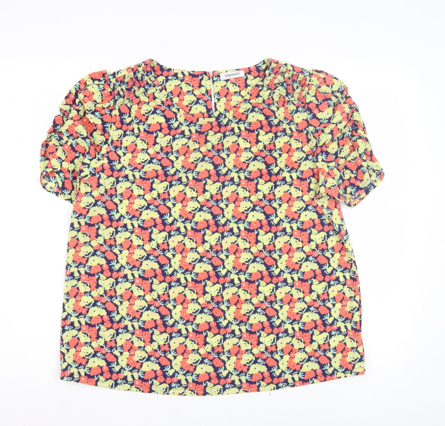 Damart Women's Multicoloured Floral Blouse - Size 14, V-Neck