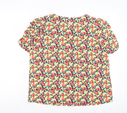 Damart Women's Multicoloured Floral Blouse - Size 14, V-Neck