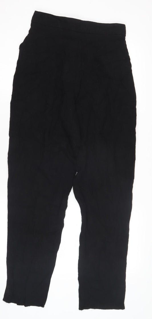ASOS DESIGN Black Tapered Linen Trousers UK 8