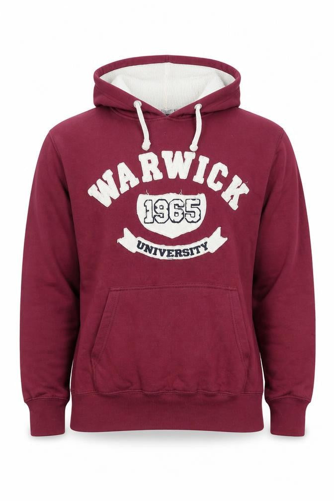 Front view of ALUMNO unisex red graphic hoodie s pullover