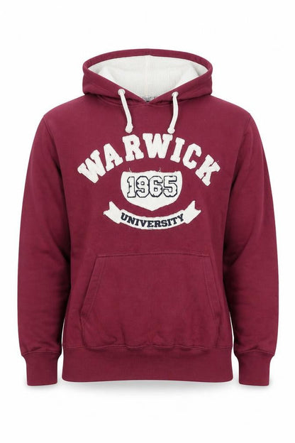 Front view of ALUMNO unisex red graphic hoodie s pullover