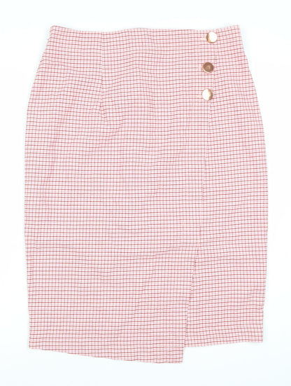 Marks and Spencer Women Pink Check Pencil Skirt Size 16