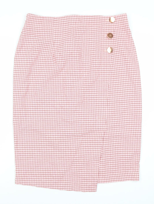 Marks and Spencer Women Pink Check Pencil Skirt Size 16