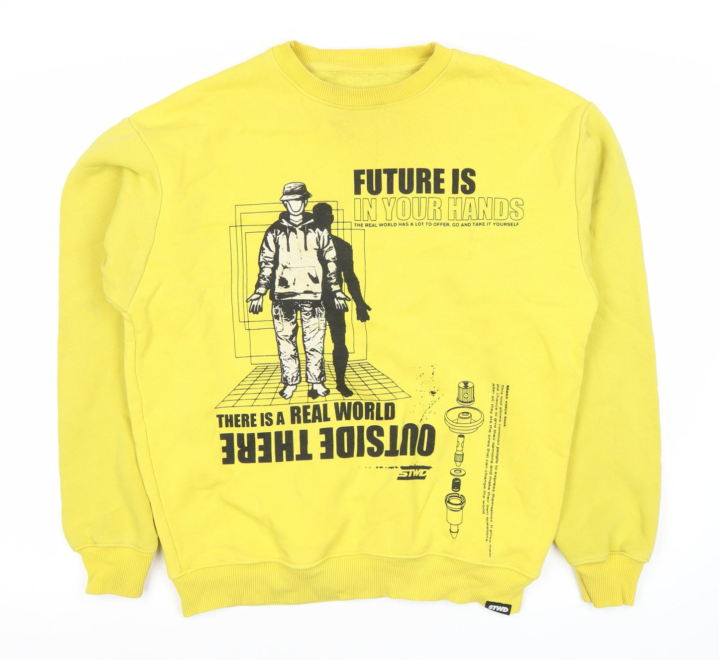 Mens UK Size M Pull & Bear Yellow Pullover Sweatshirt