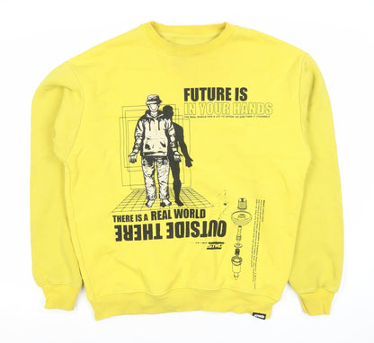 Mens UK Size M Pull & Bear Yellow Pullover Sweatshirt