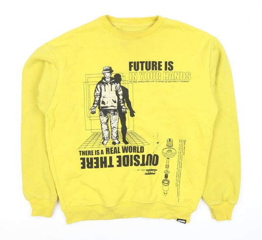 Mens UK Size M Pull & Bear Yellow Pullover Sweatshirt