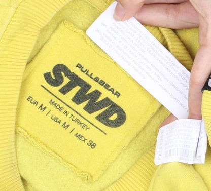 Mens UK Size M Pull & Bear Yellow Pullover Sweatshirt