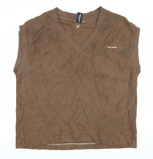 Unisex Adults UK Size 14 COLLUSION Brown  T-Shirt