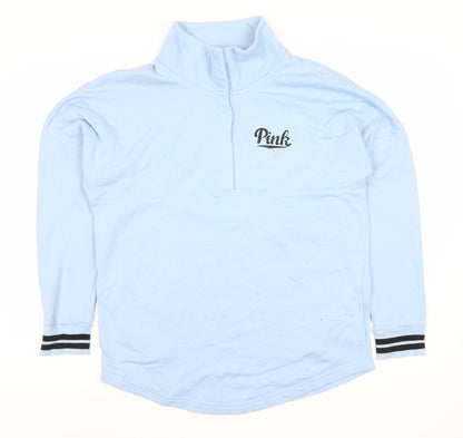 PINK Women's Blue Sweatshirt, M, 1/2 Zip Logo