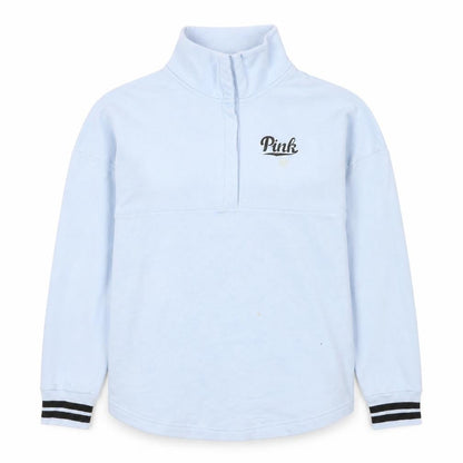 PINK Women's Blue Sweatshirt, M, 1/2 Zip Logo
