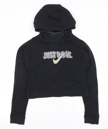 Nike Girls Black Logo Hoodie L Pullover Activewear