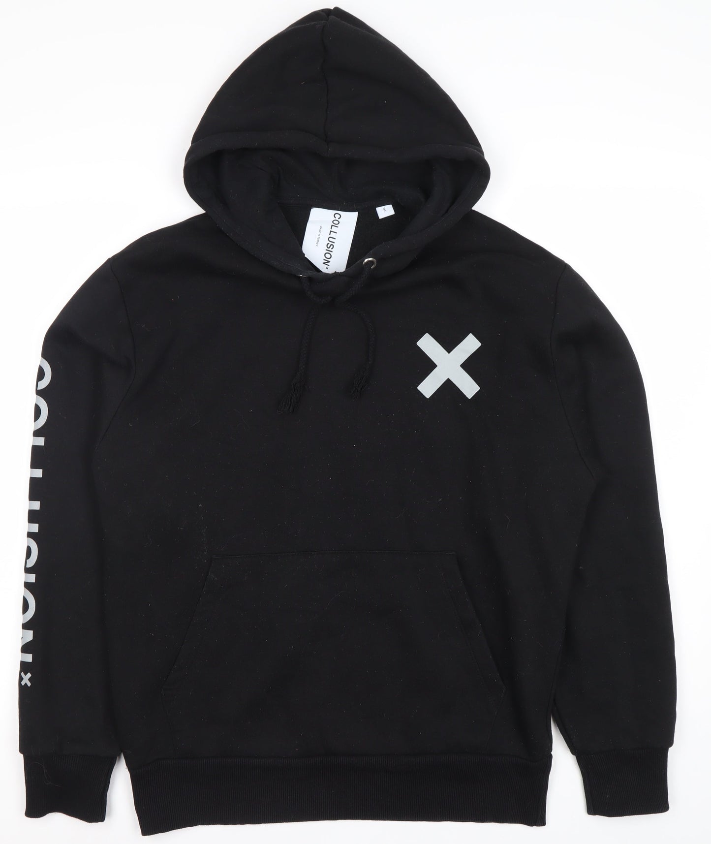 Unisex Adults UK Size XS COLLUSION Black Pullover Hoodie
