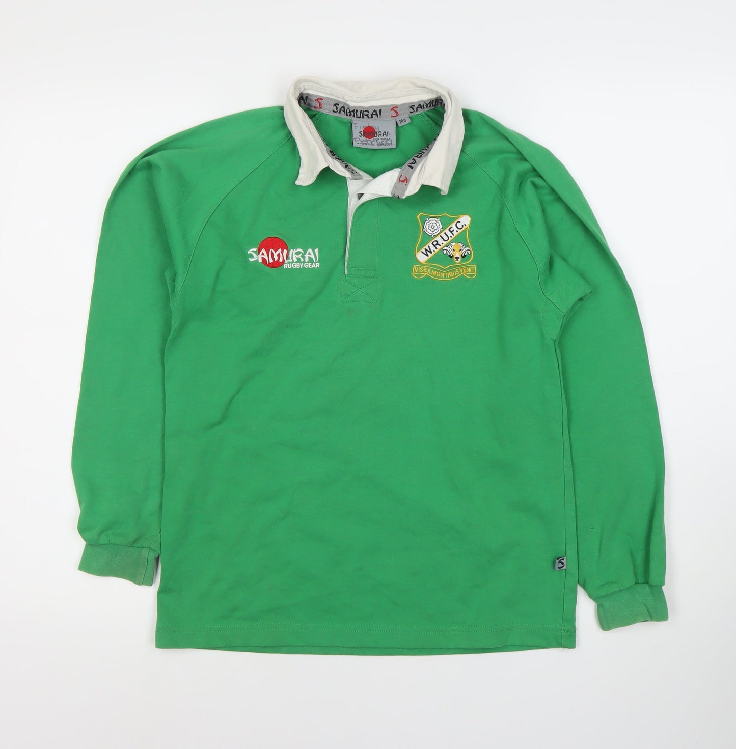Samurai Boys Green Rugby Top Size S Long Sleeve Cotton Blend