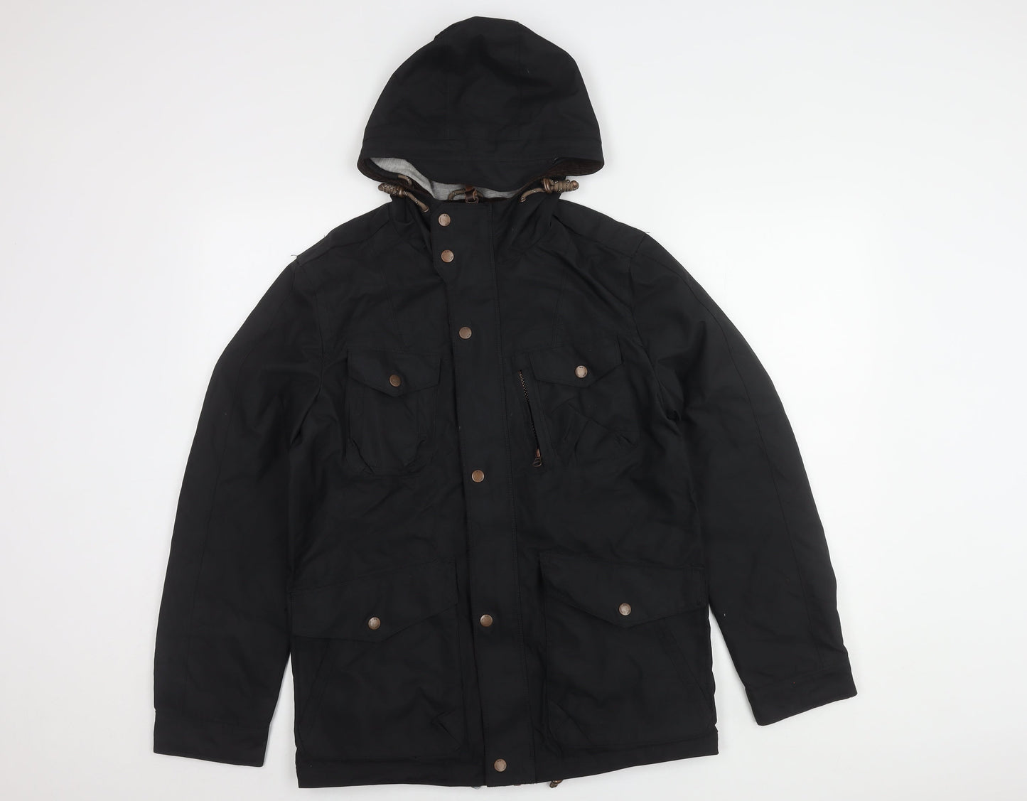 Unisex Adults UK Size S Red Herring Black Parka Coat