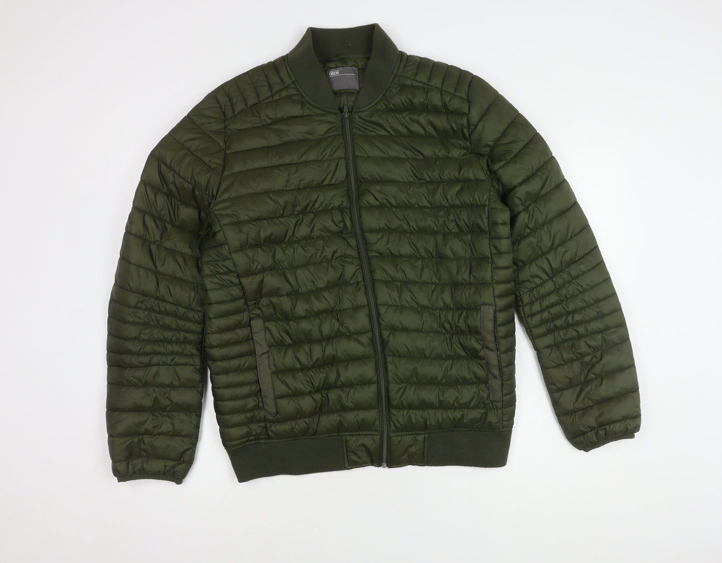 ASOS Men's Green Puffer Jacket L Full Zip Casual