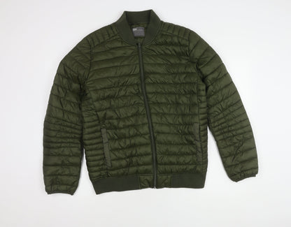 ASOS Men's Green Puffer Jacket L Full Zip Casual