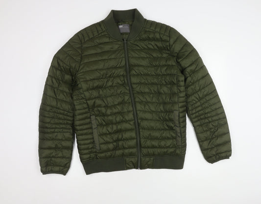 ASOS Men's Green Puffer Jacket L Full Zip Casual