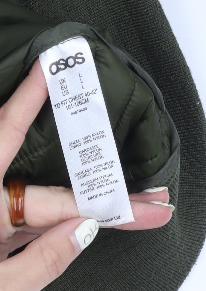 ASOS Men's Green Puffer Jacket L Full Zip Casual