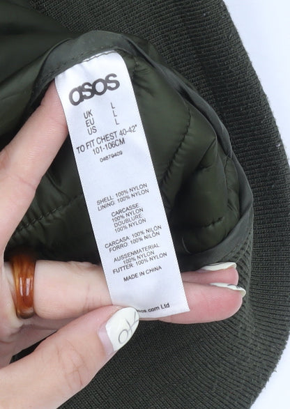 ASOS Men's Green Puffer Jacket L Full Zip Casual