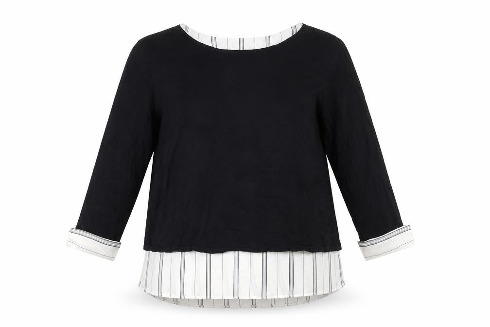 Front view of Dorothy Perkins Women's Black & White Striped Top, size 12
