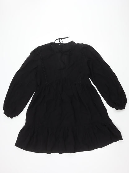 Zara Black V-Neck Puff Sleeve Dress XS